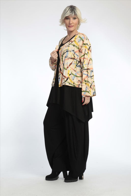 Summer jacket in a rounded shape made of linen look quality, Terra in apricot-multi