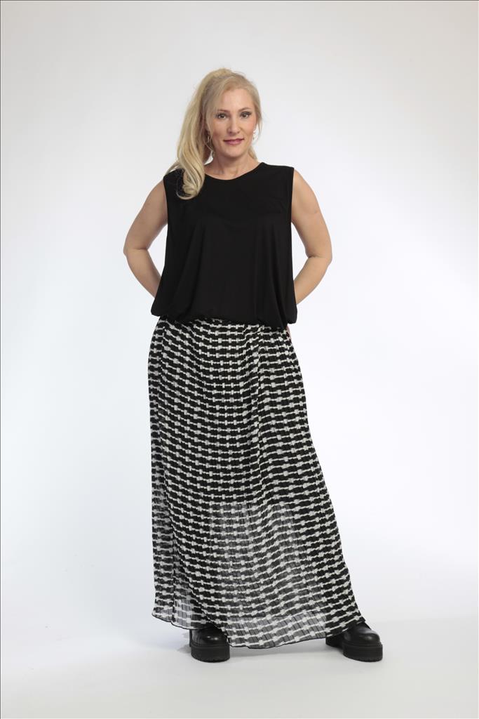 Summer skirt in a straight shape made of pleated quality, Violla graphic in black, blue and white
