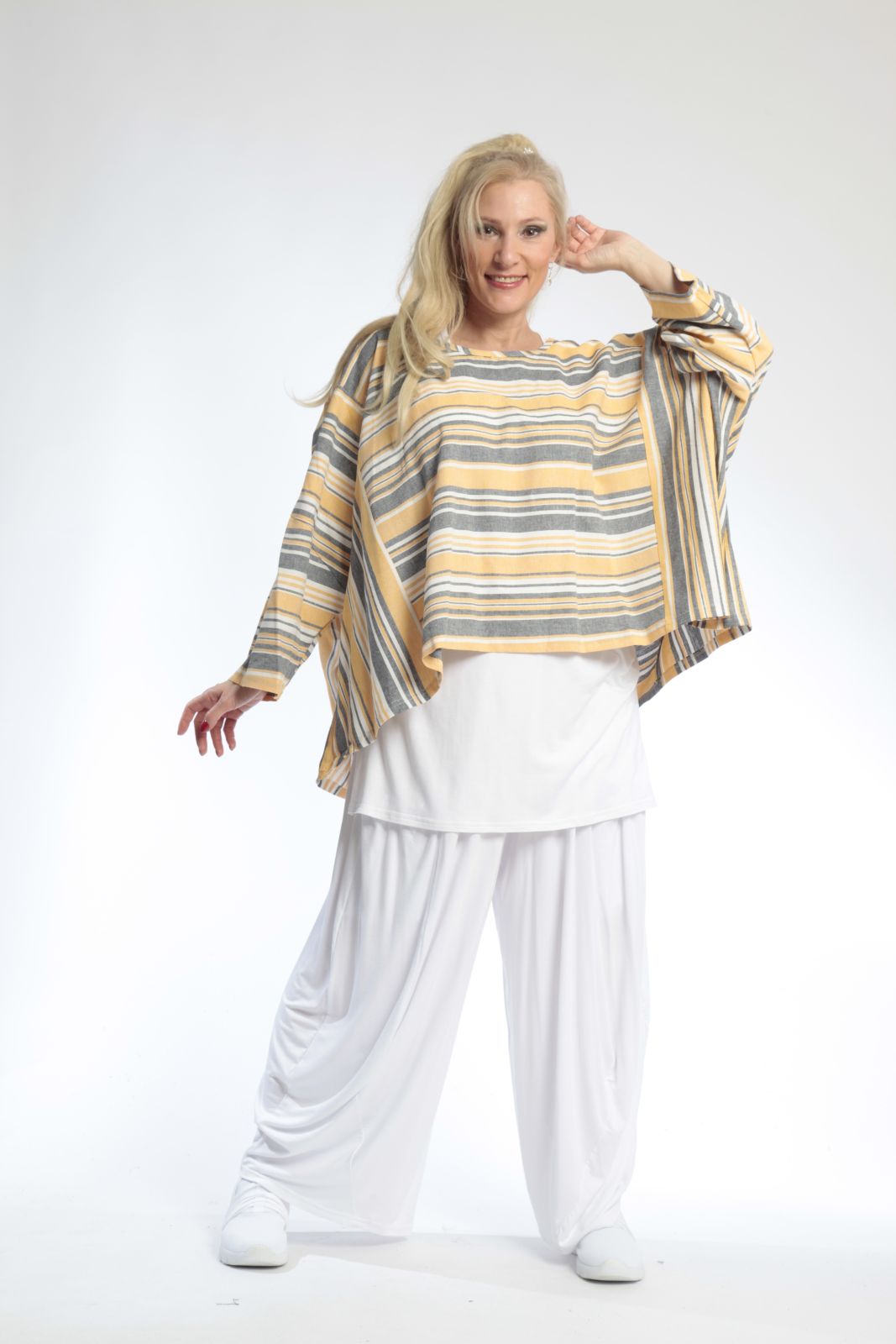 Summer big shirt in a boxy shape made of airy linen look quality, Candy in yellow