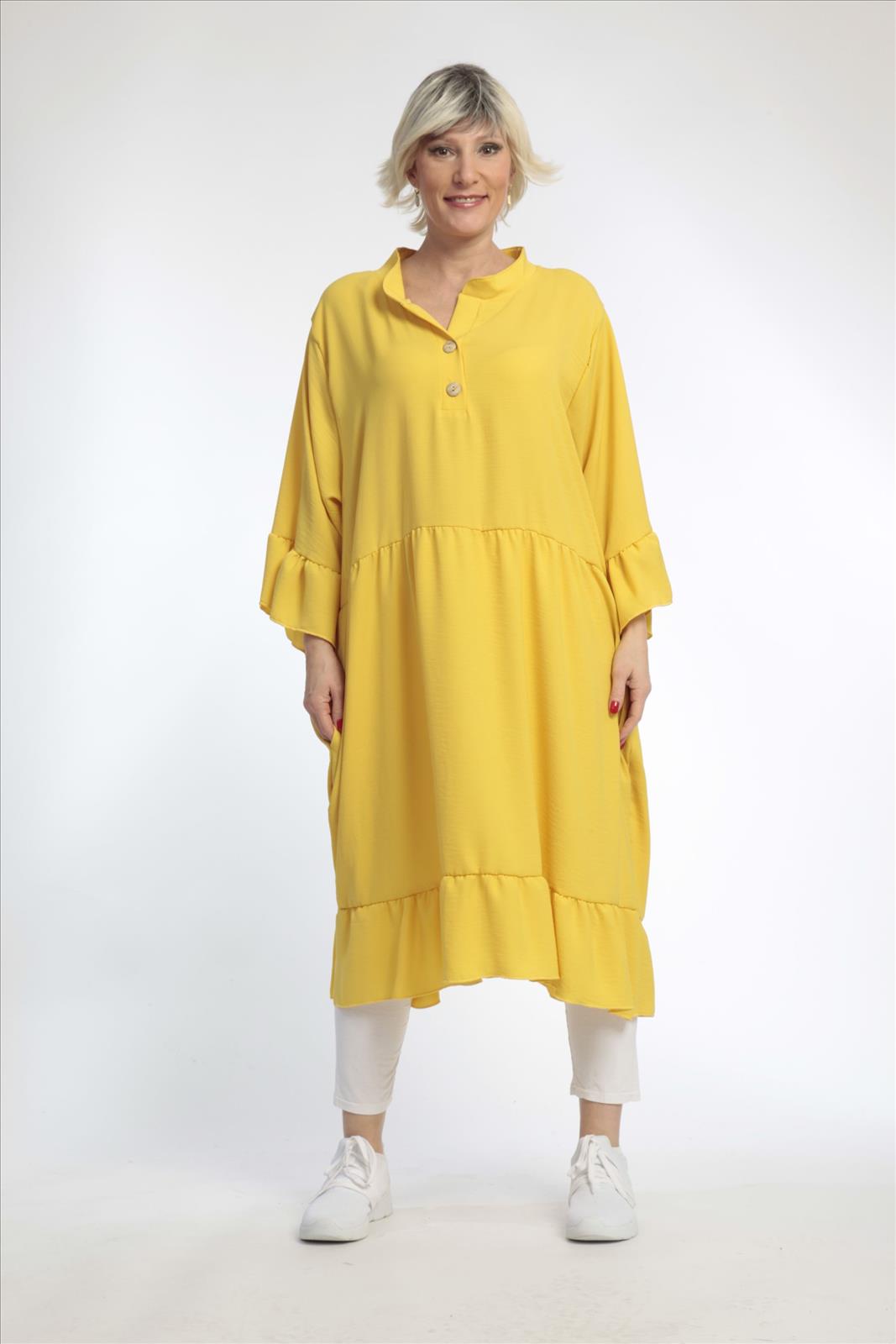 Sommer Kleid in gerader Form aus glatter Twill Qualität, Twill in Gelb