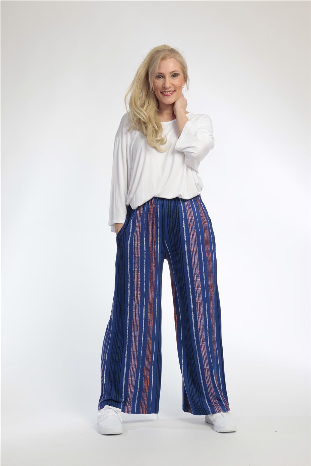 Sommer Hose in gerader Form aus weicher Jersey Qualität, Florida in Royalblau-Multi