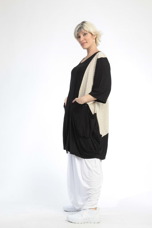 Summer shirt in balloon shape made of airy poplin quality, Baali in black-beige