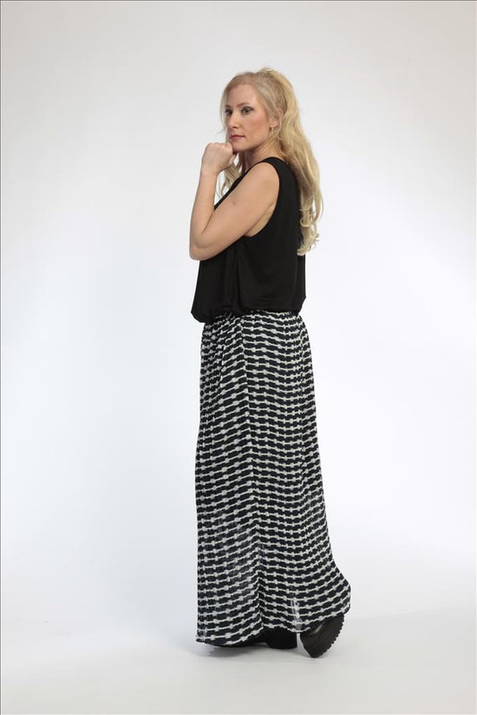 Sommer Rock in gerader Form aus er Plissee Qualität, Violla-Grafik in Schwarz-Weiß