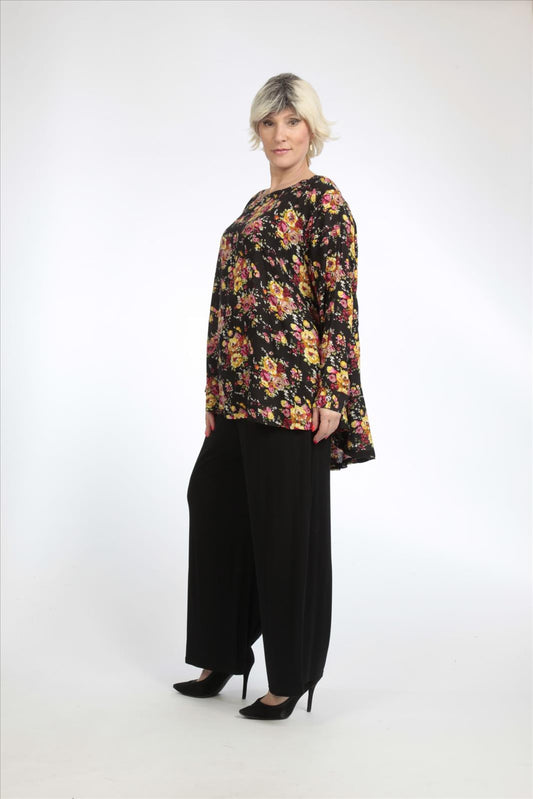 Summer shirt in A-shape made of poplin quality, black-multi