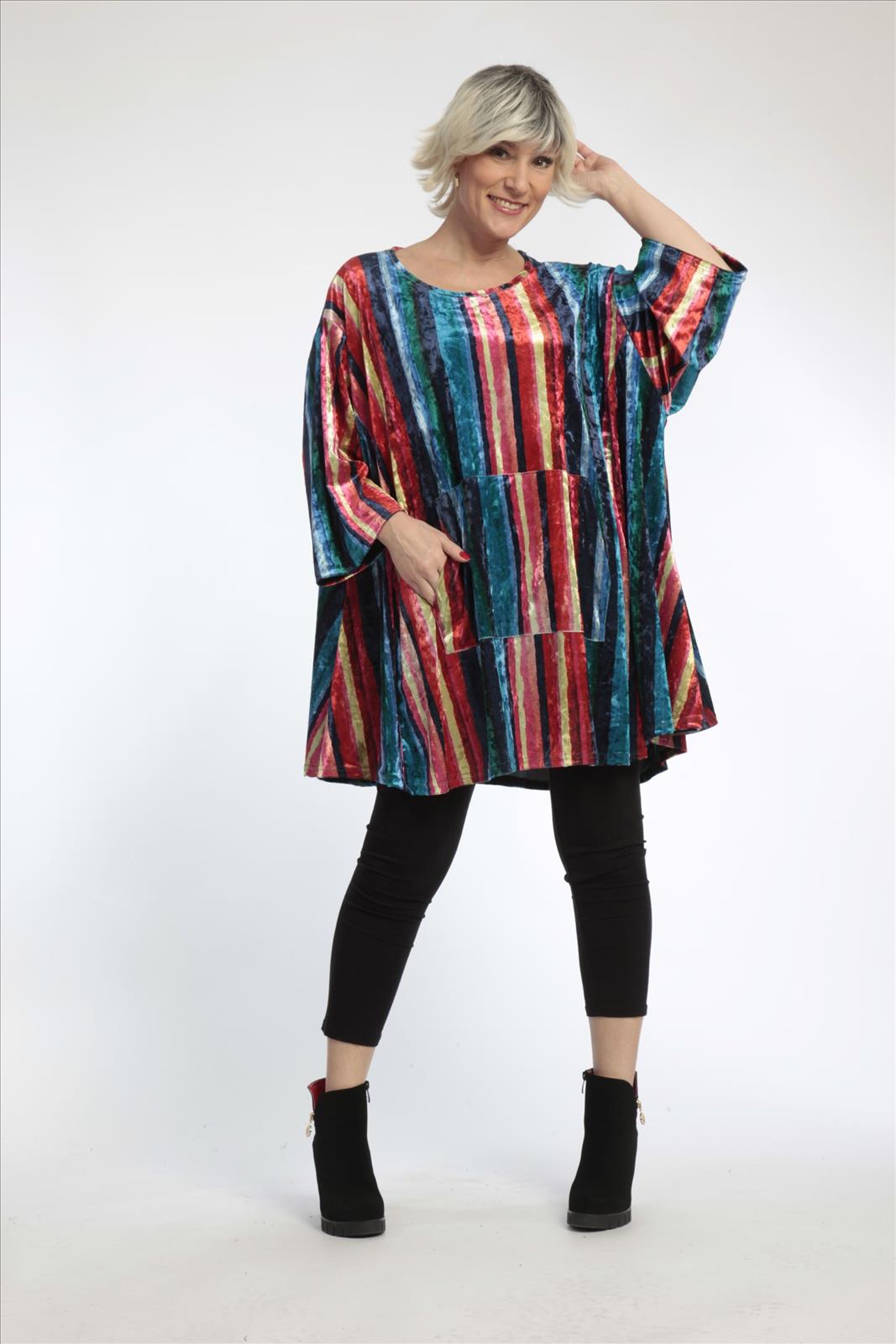 Summer big shirt in A-shape made of velor quality, Latte in multicolor