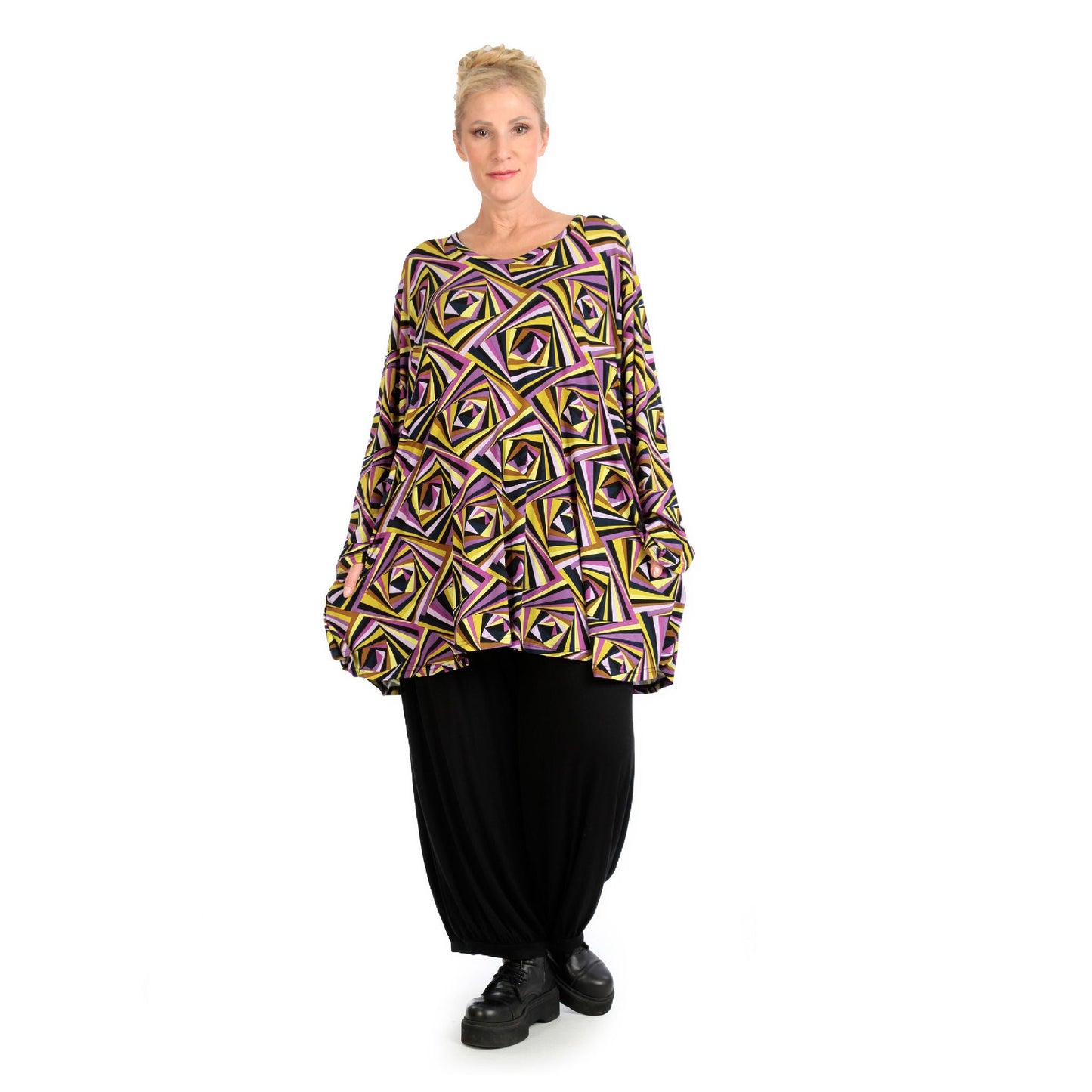 Winter Shirt in Glocken Form aus stretcher Jersey Qualität, Maple in Lila-Gelb-Flieder