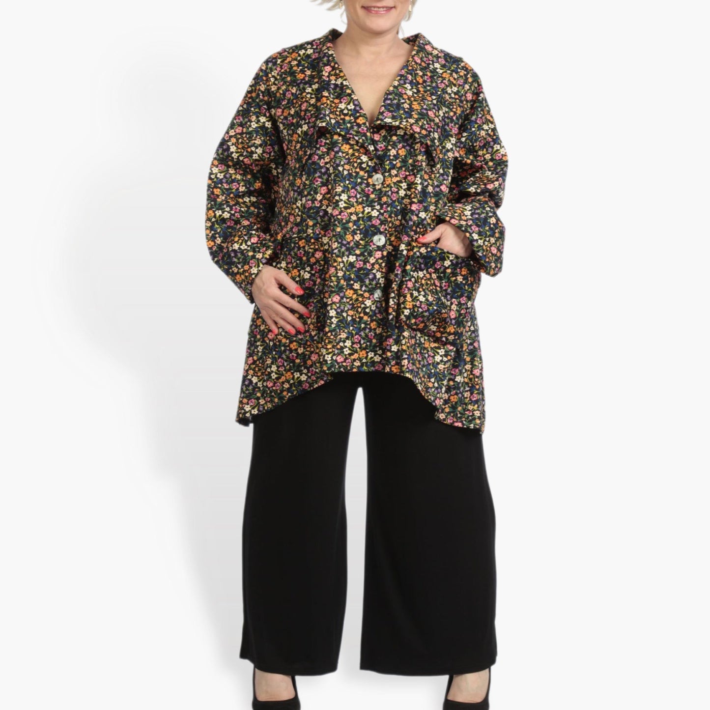 Summer jacket in A-shape made of poplin quality, Sunny in black-multi