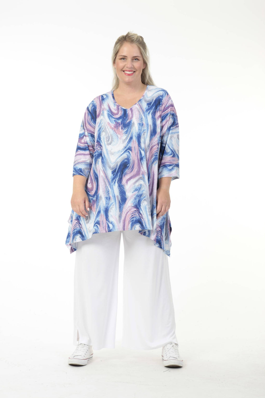 Batik Big Shirt in Blau-Pink-Pastell mit handgefärbten Verläufen