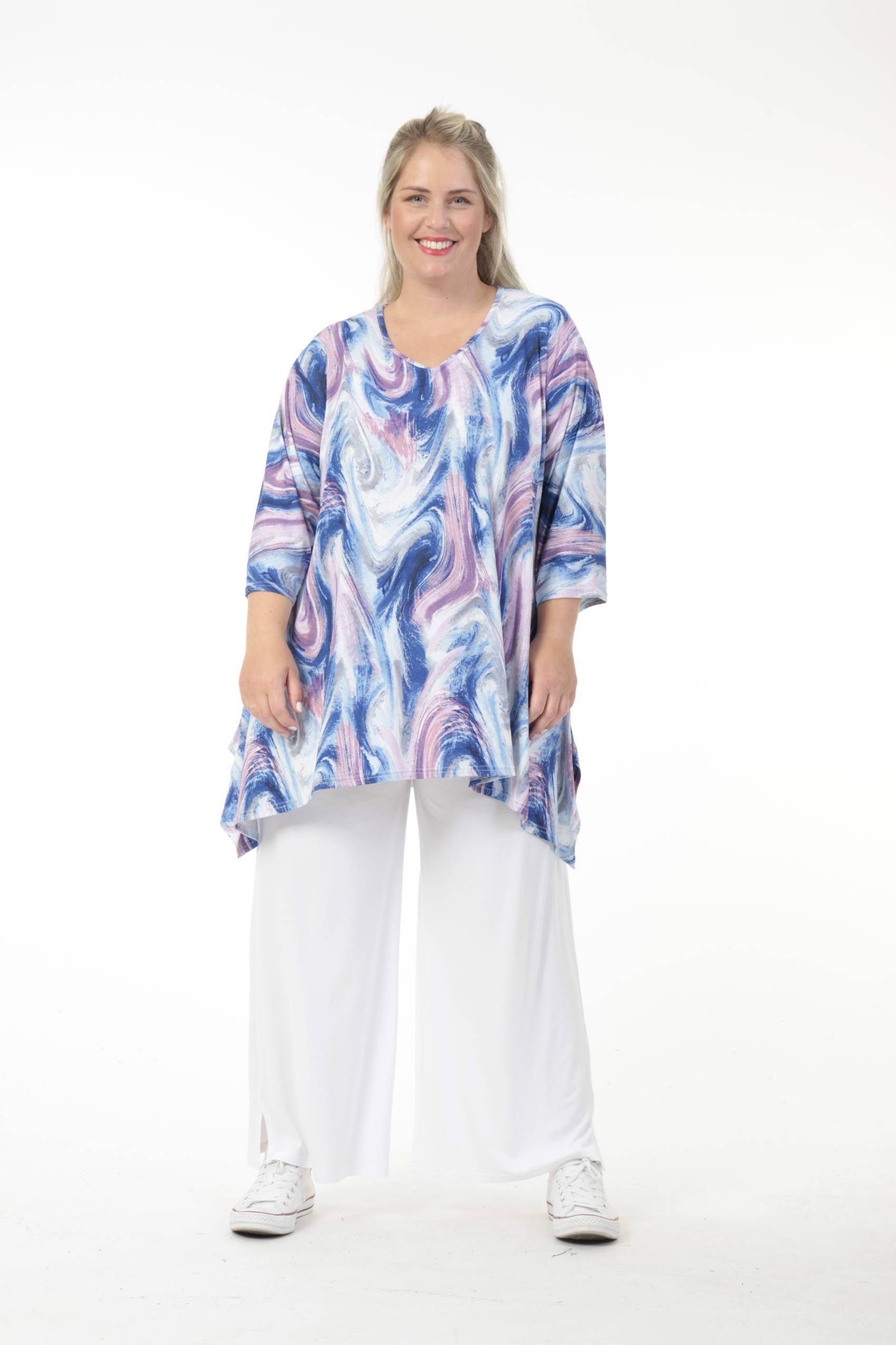 Batik Big Shirt in Blau-Pink-Pastell mit handgefärbten Verläufen