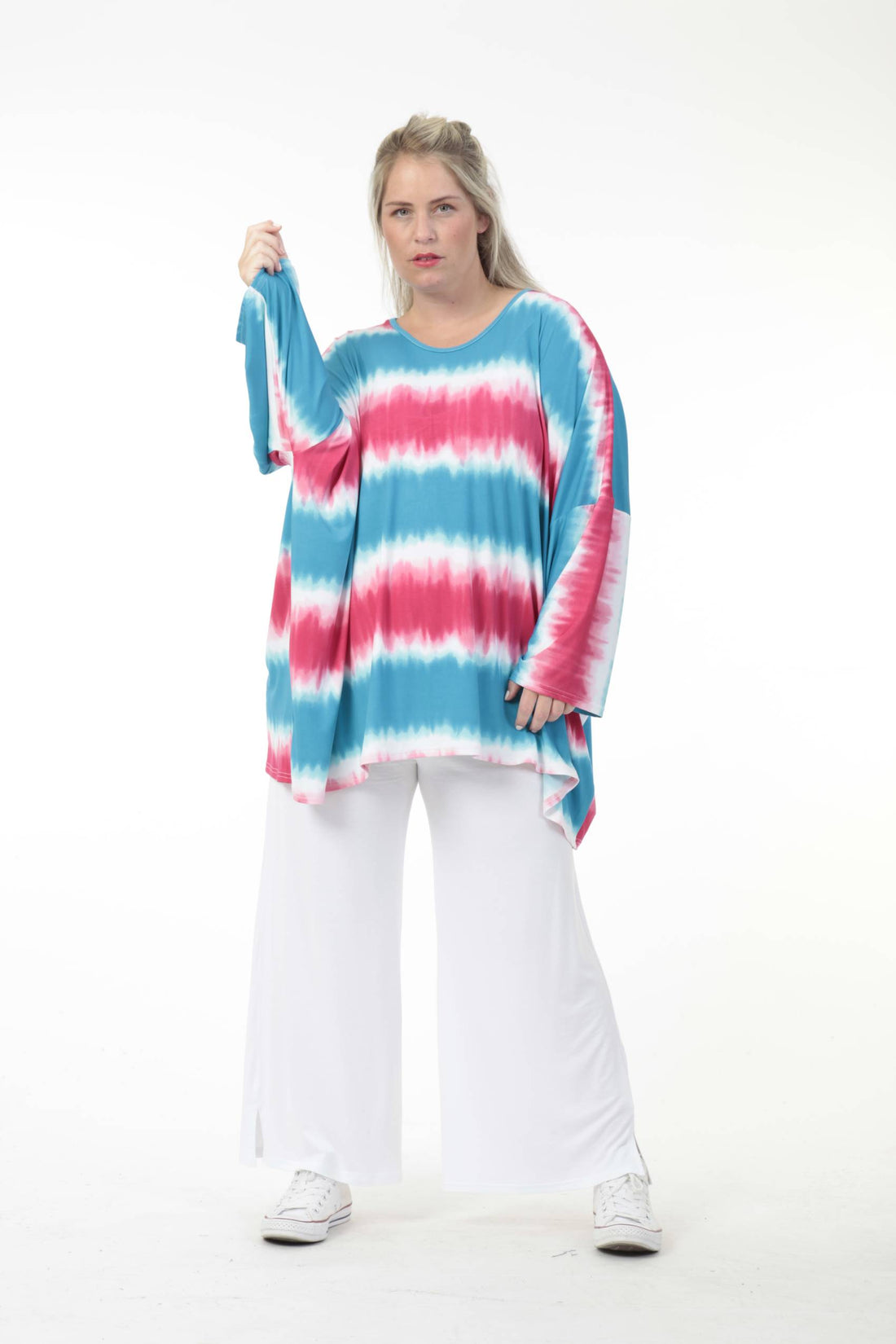 Batik Big Shirt in Türkis-Pink mit handgefärbten Verläufen – ein Unikat