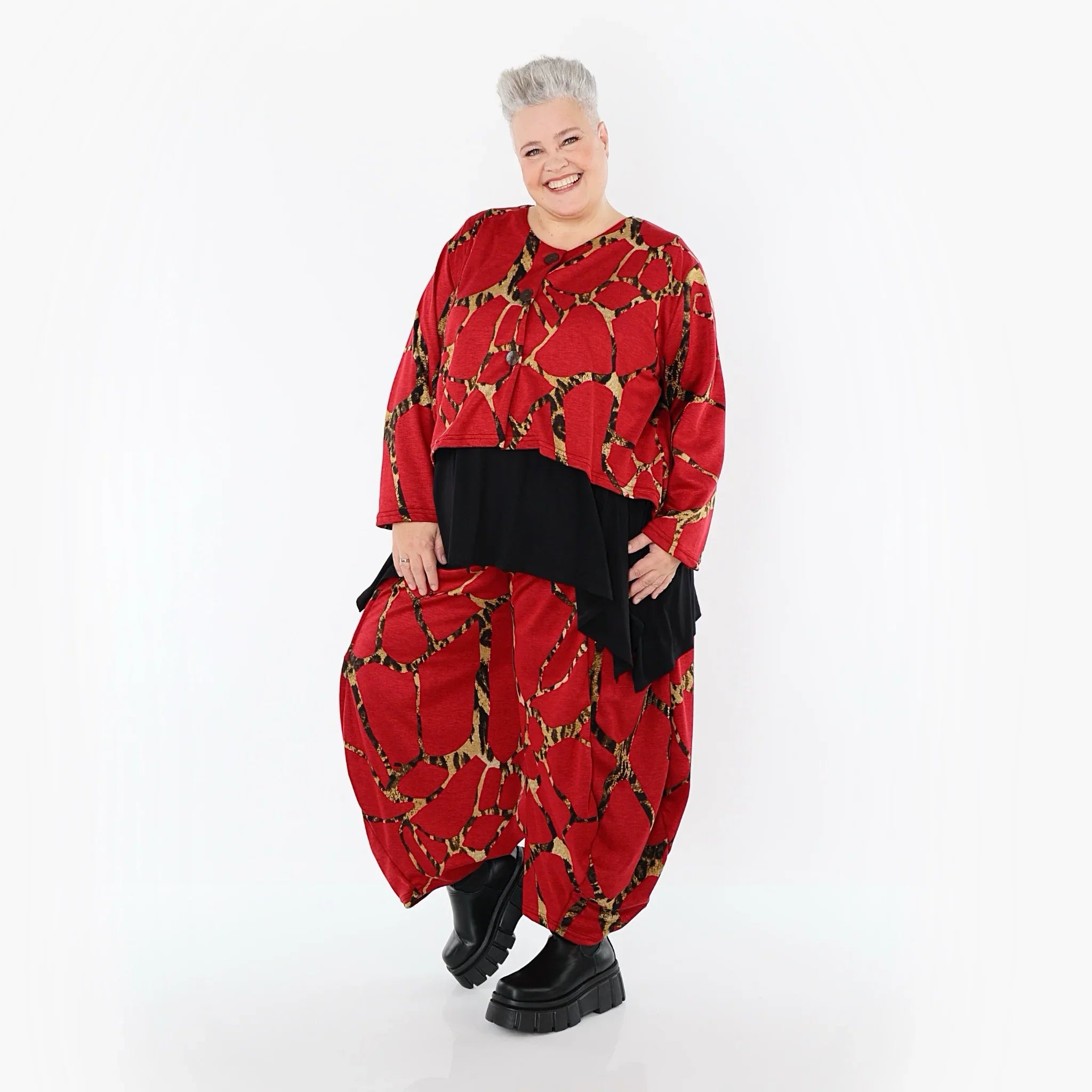 AKH Fashion 8069 Pantalon, Rouge-Multicolore