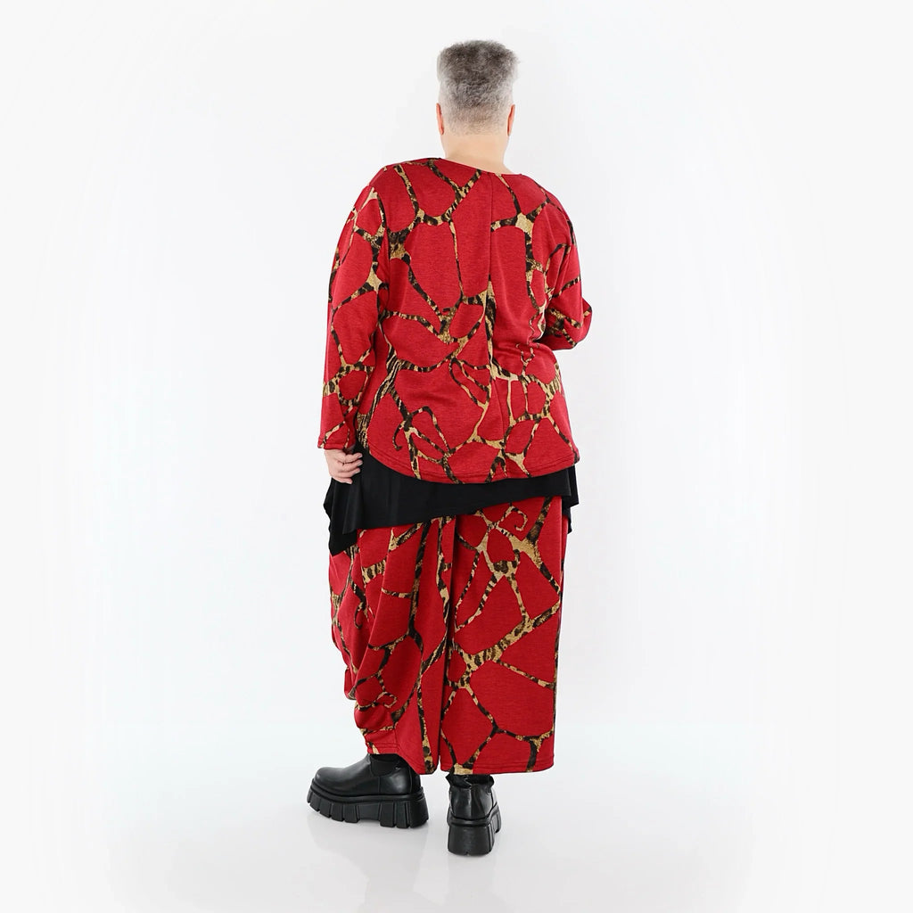 AKH Fashion 8069 Pantalon, Rouge-Multicolore