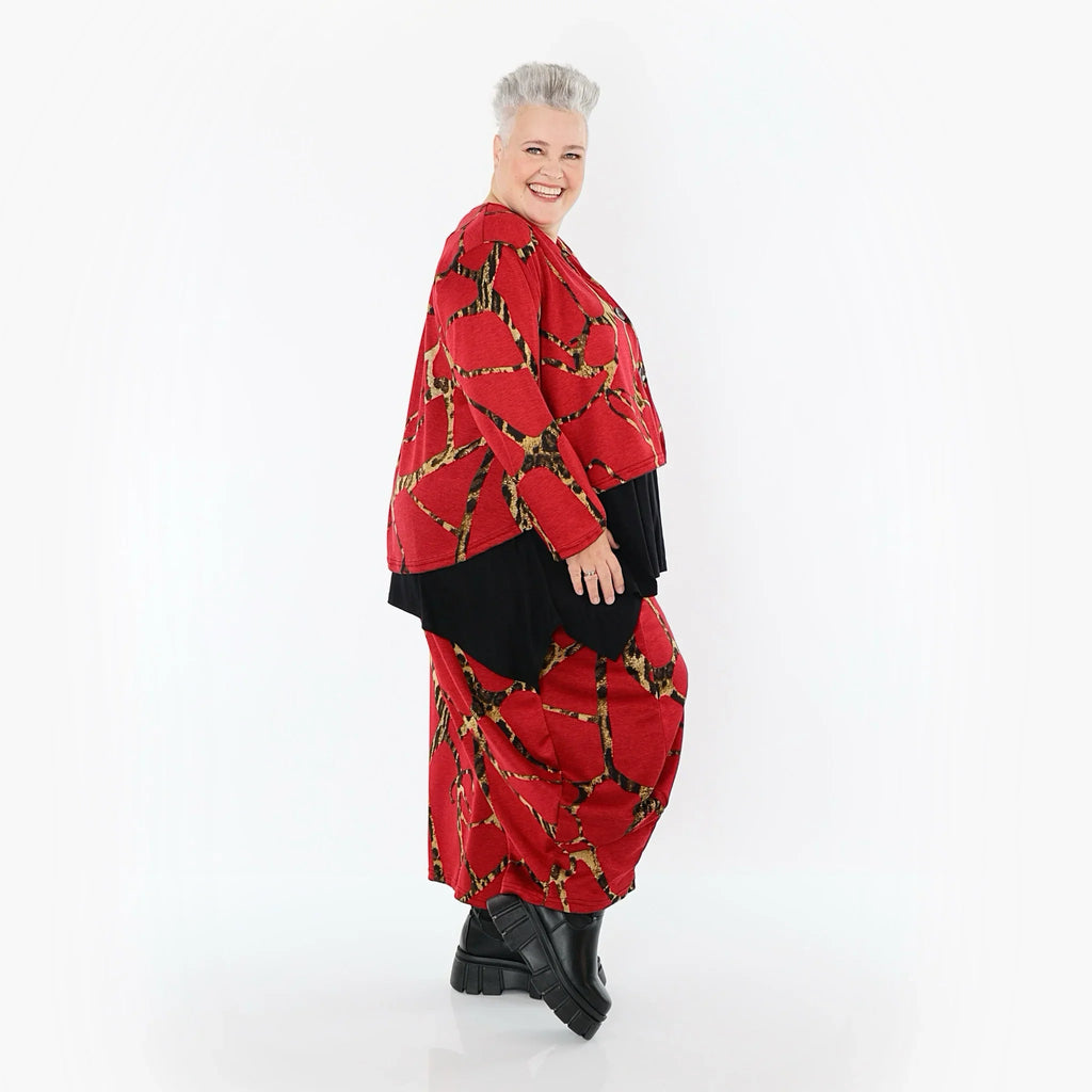 AKH Fashion 8069 Pantalon, Rouge-Multicolore
