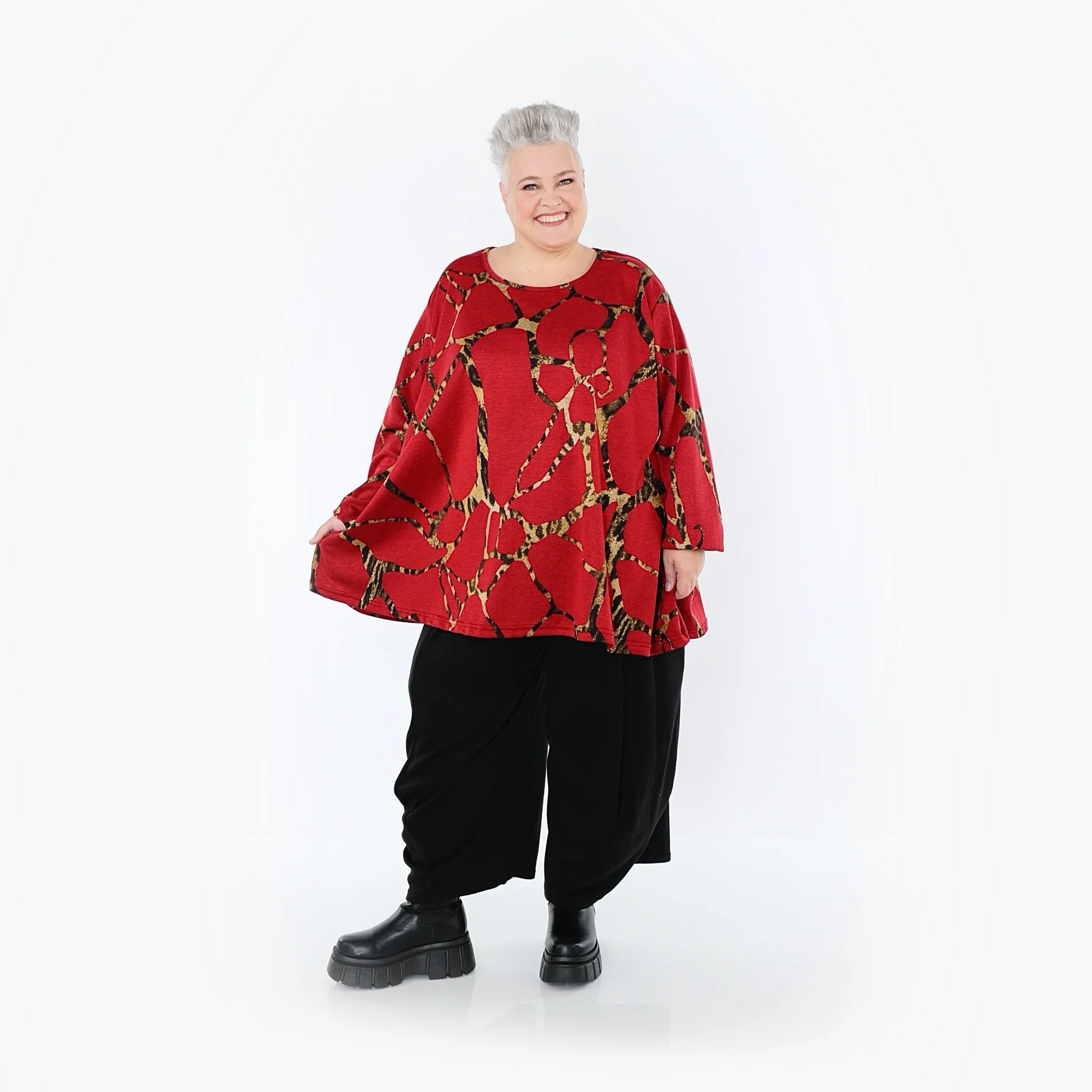 AKH Fashion 593 Grand T-shirt, Rouge multicolore