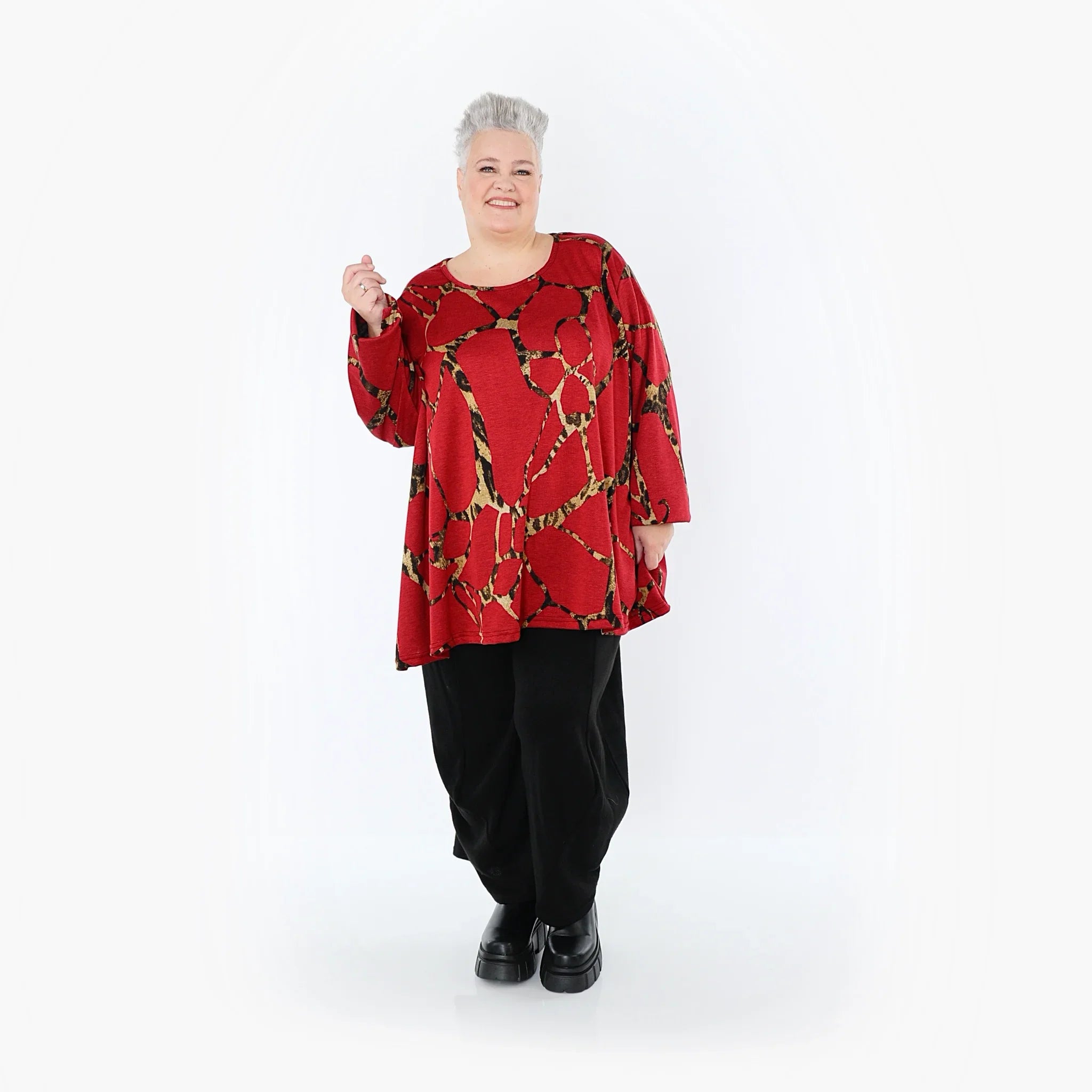 AKH Fashion 593 Grand T-shirt, Rouge multicolore