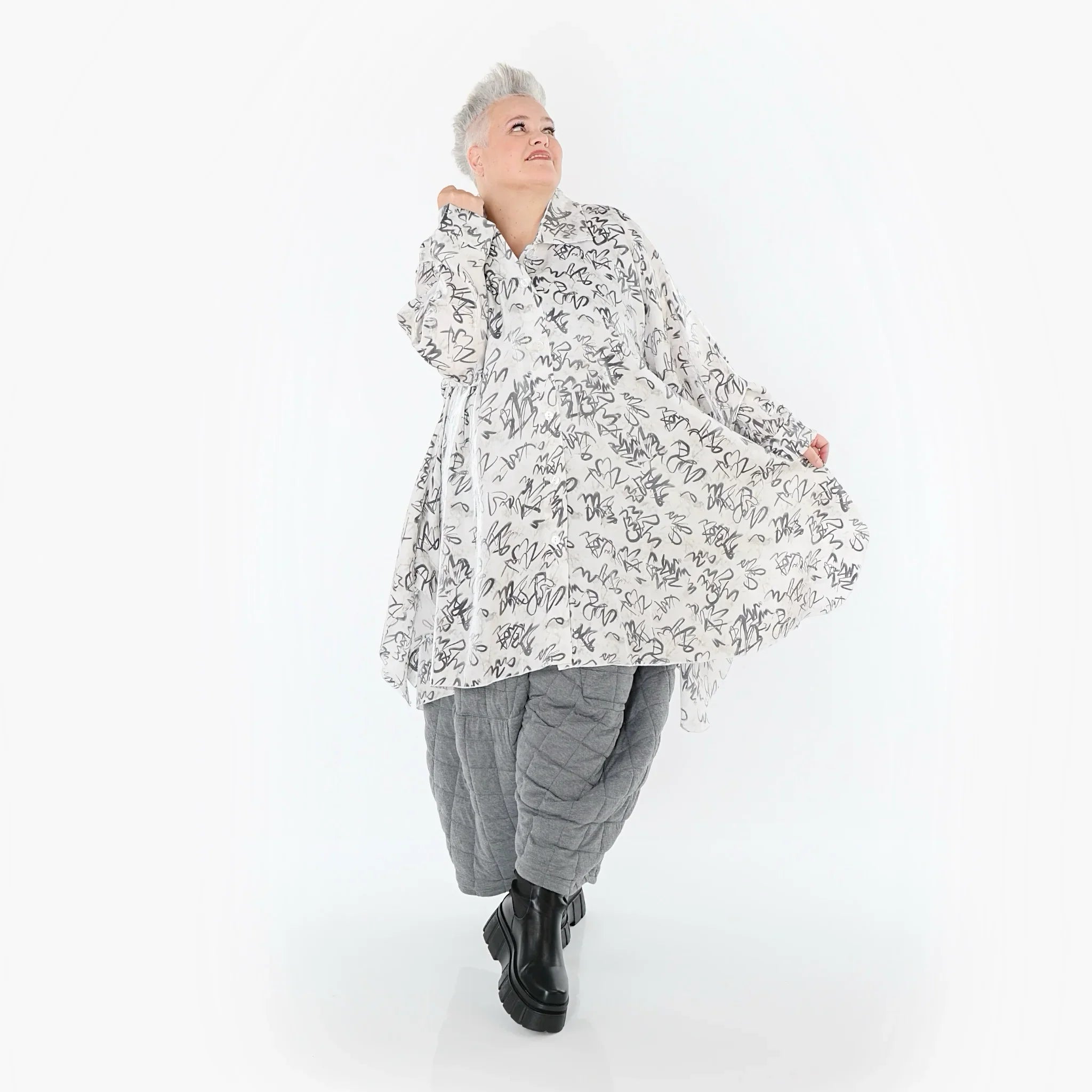 AKH Premium 6917 Blouse, Blanc-Gris