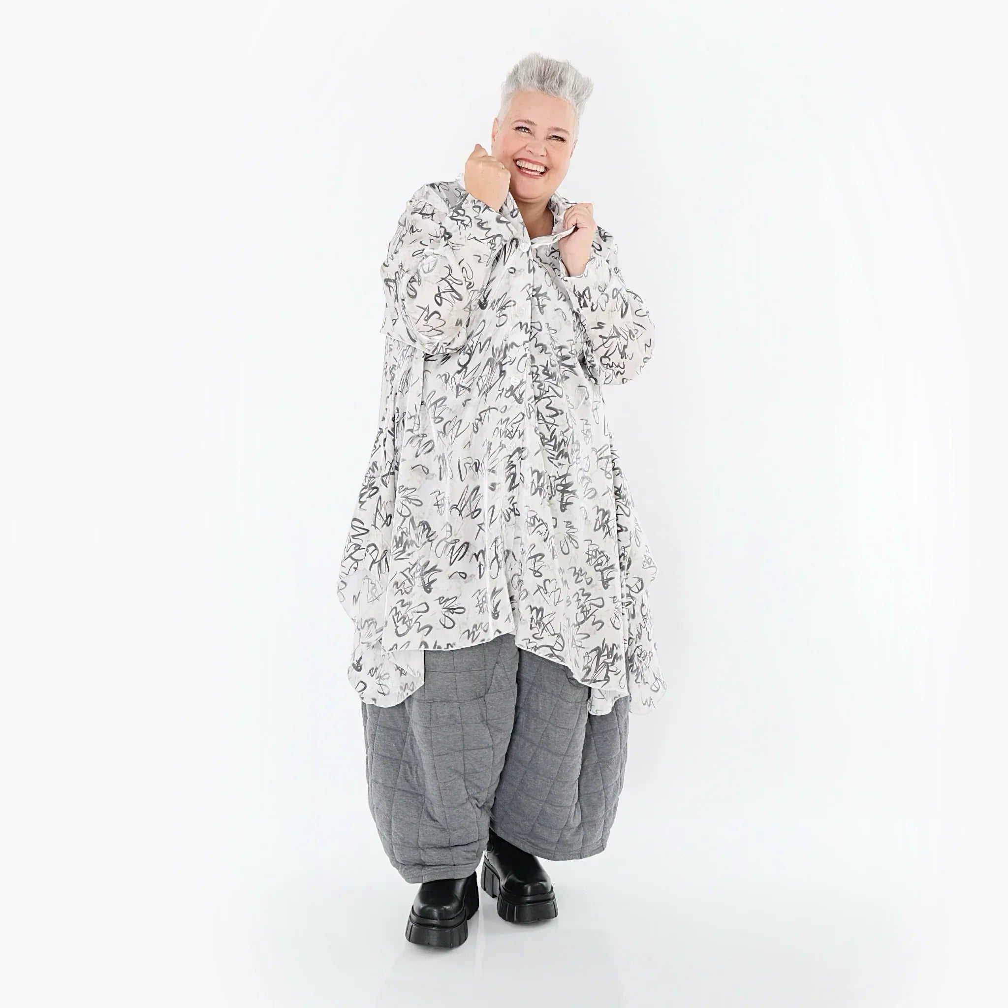 AKH Premium 6917 Blouse, Blanc-Gris