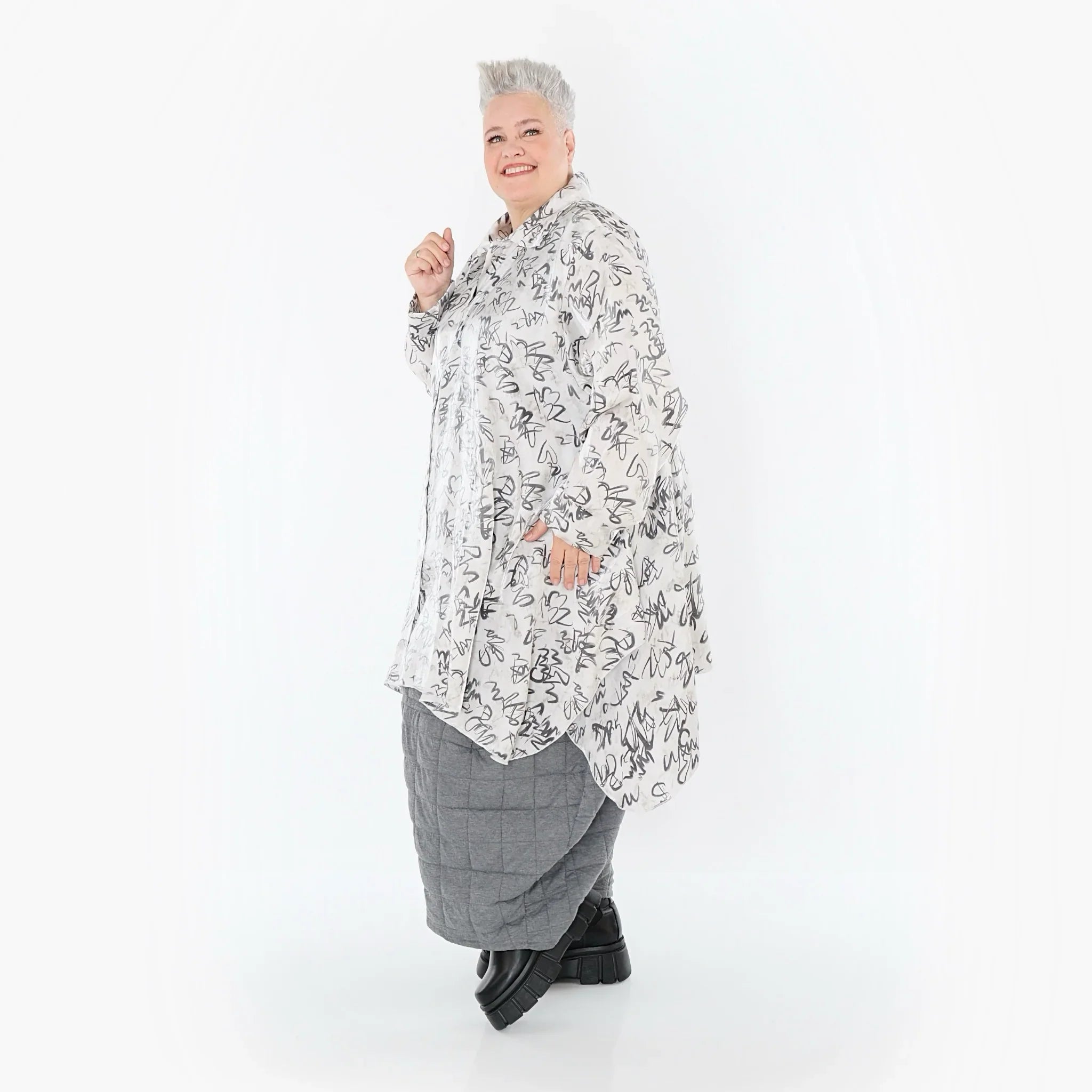 AKH Premium 6917 Blouse, Blanc-Gris