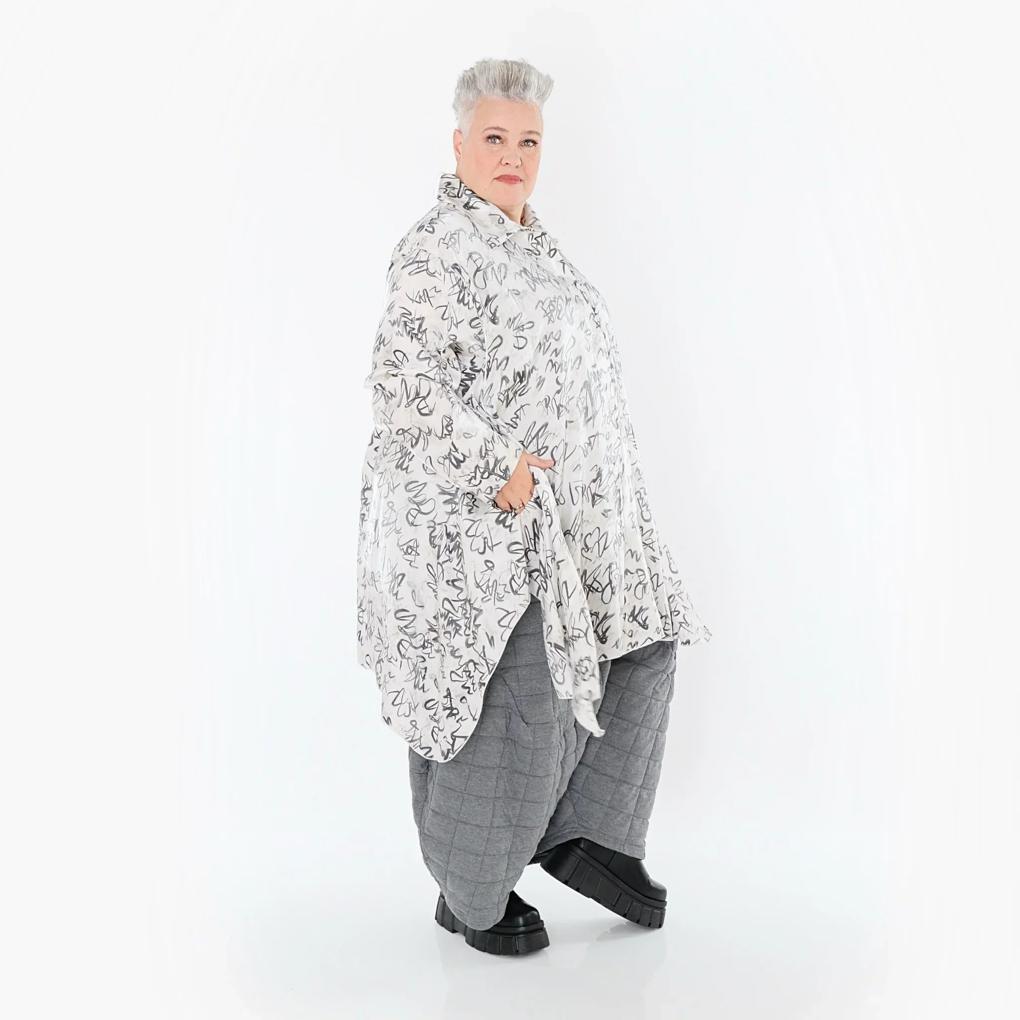 AKH Premium 6917 Blouse, Blanc-Gris