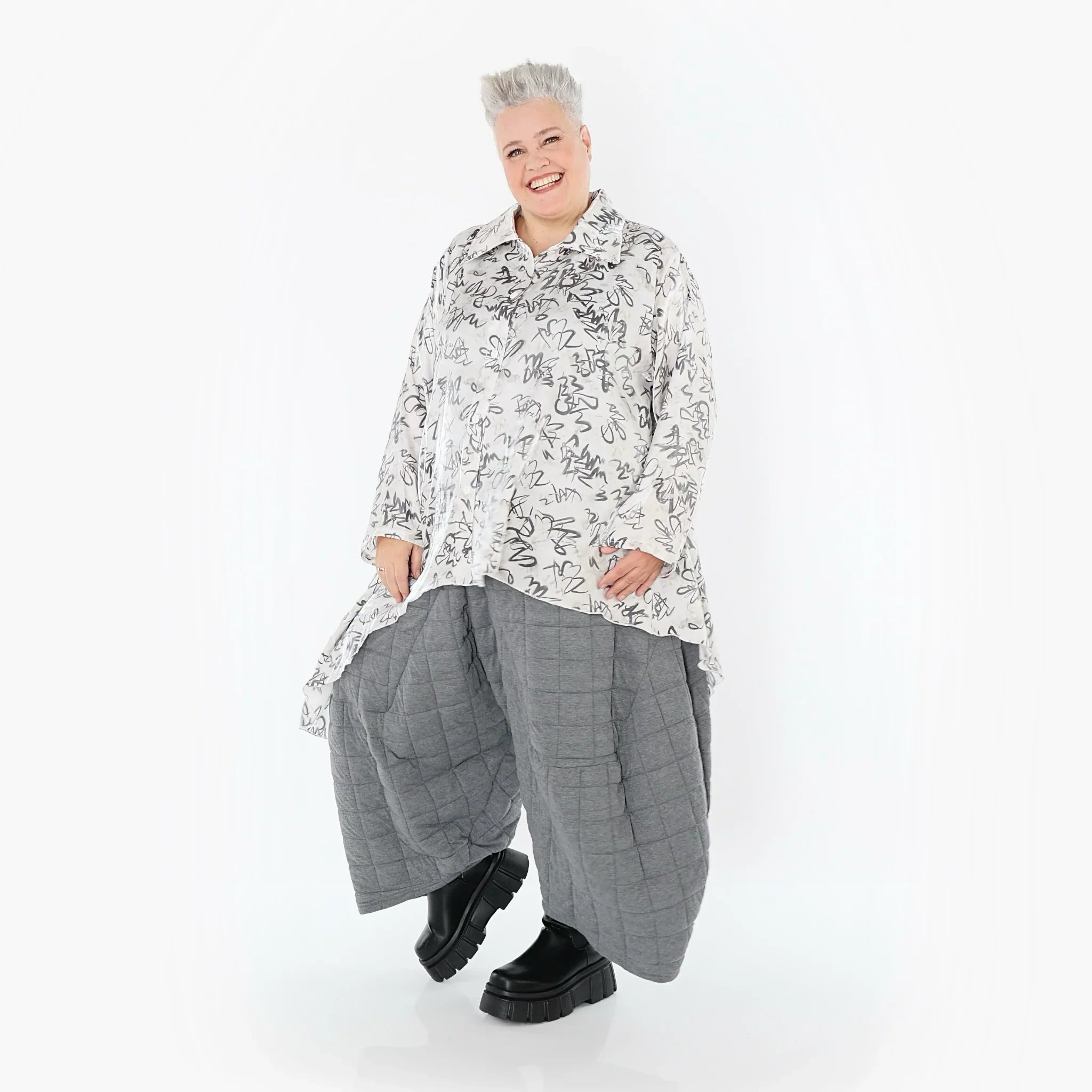 AKH Premium 7149 Chemisier, Blanc-Gris