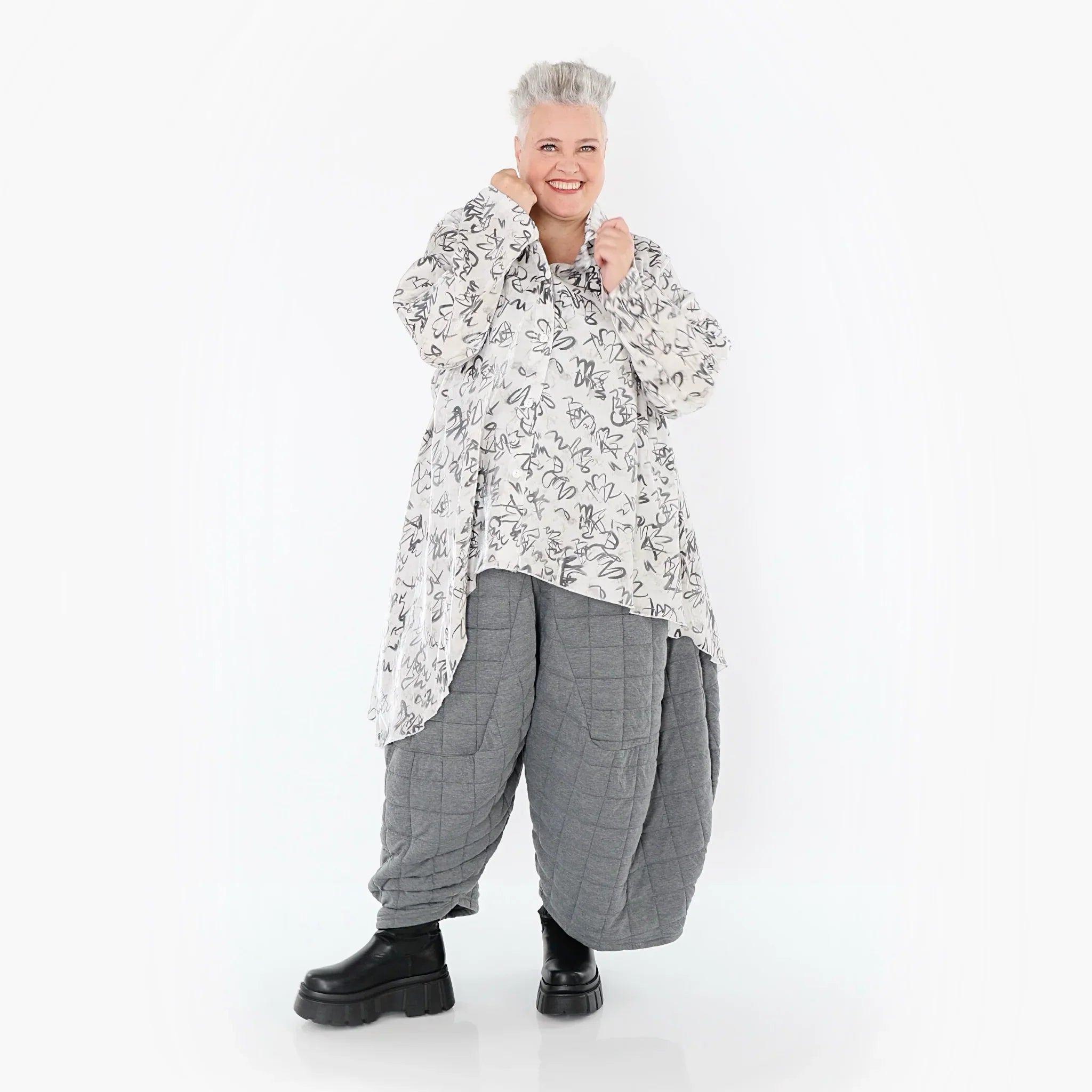 AKH Premium 7149 Chemisier, Blanc-Gris