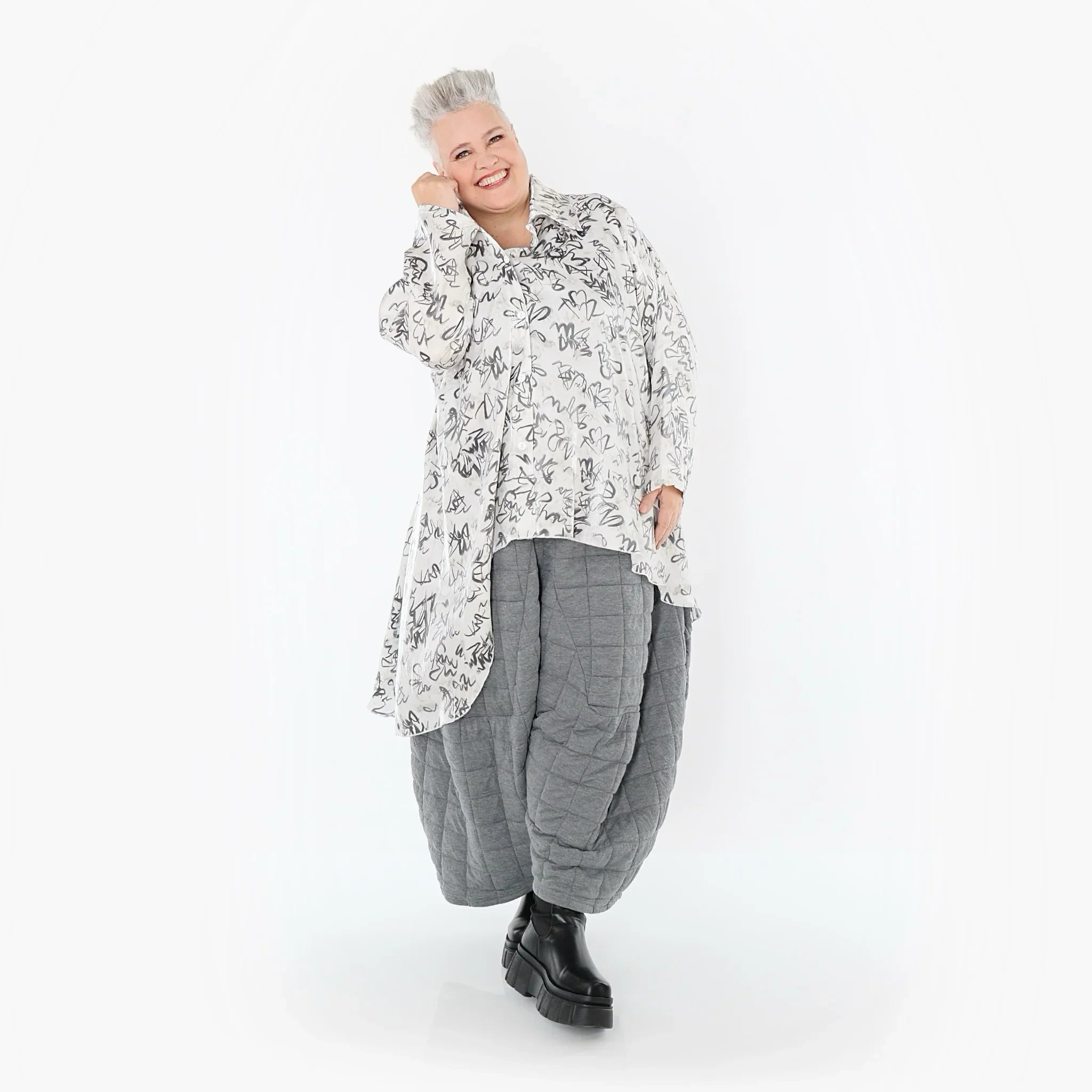 AKH Premium 7149 Chemisier, Blanc-Gris