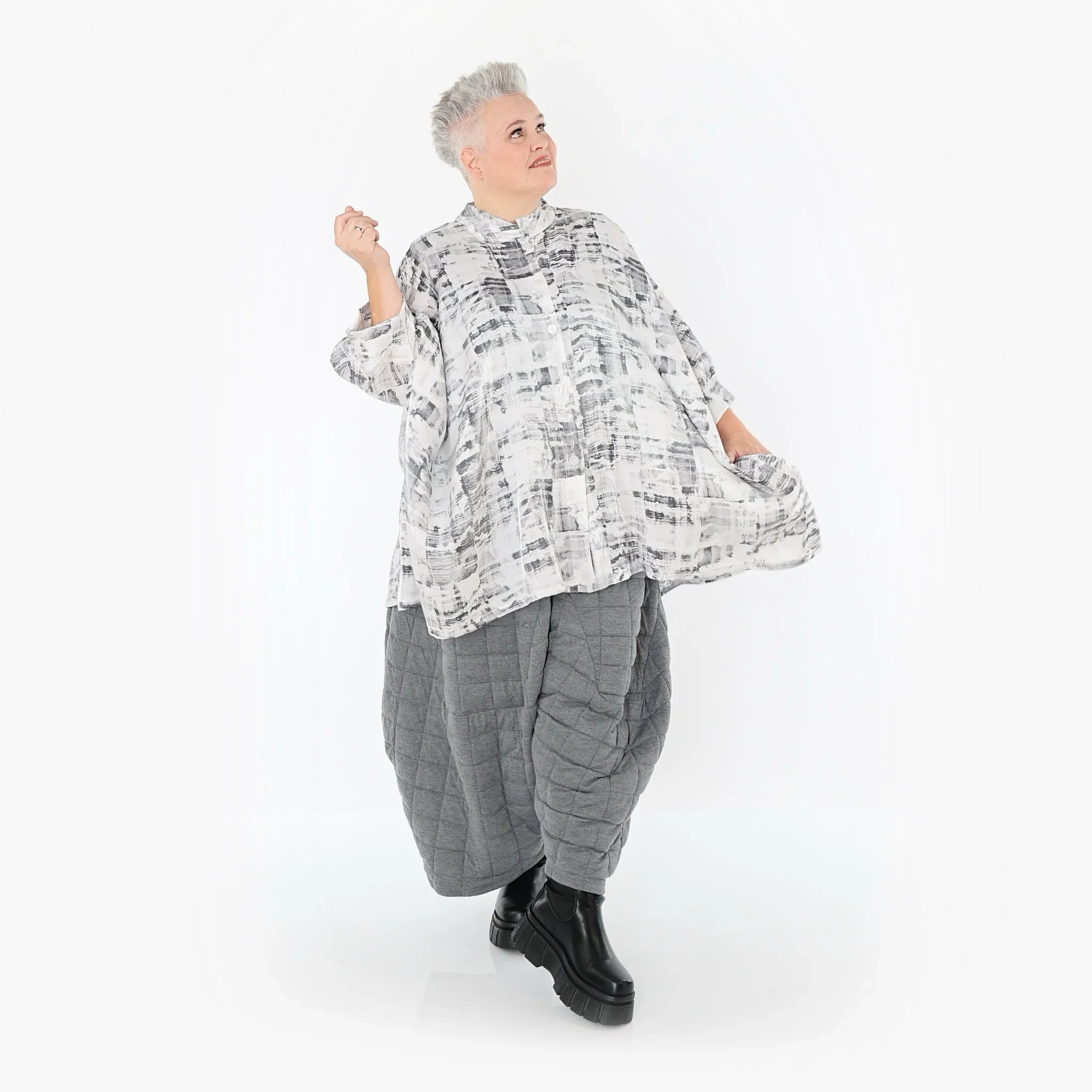 AKH Premium 7116 Chemisier, Blanc-Gris