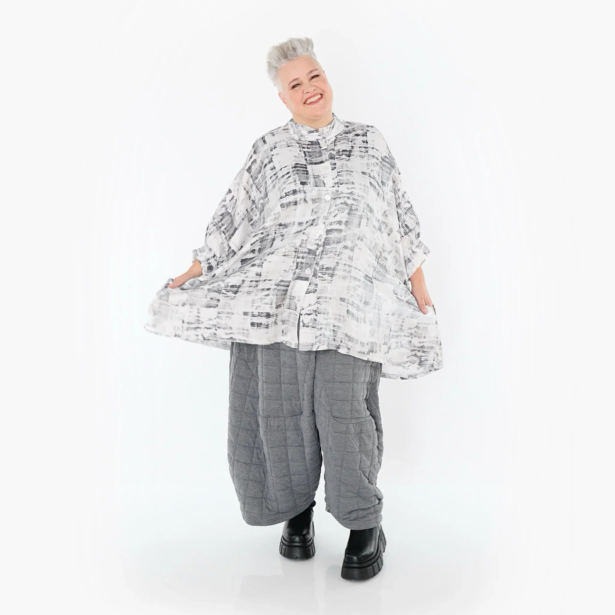 AKH Premium 7116 Chemisier, Blanc-Gris