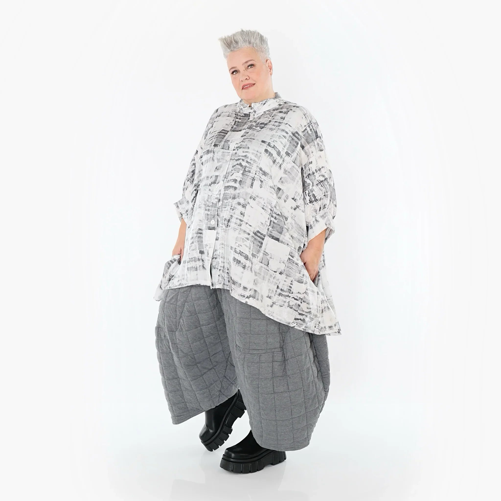 AKH Premium 7116 Chemisier, Blanc-Gris