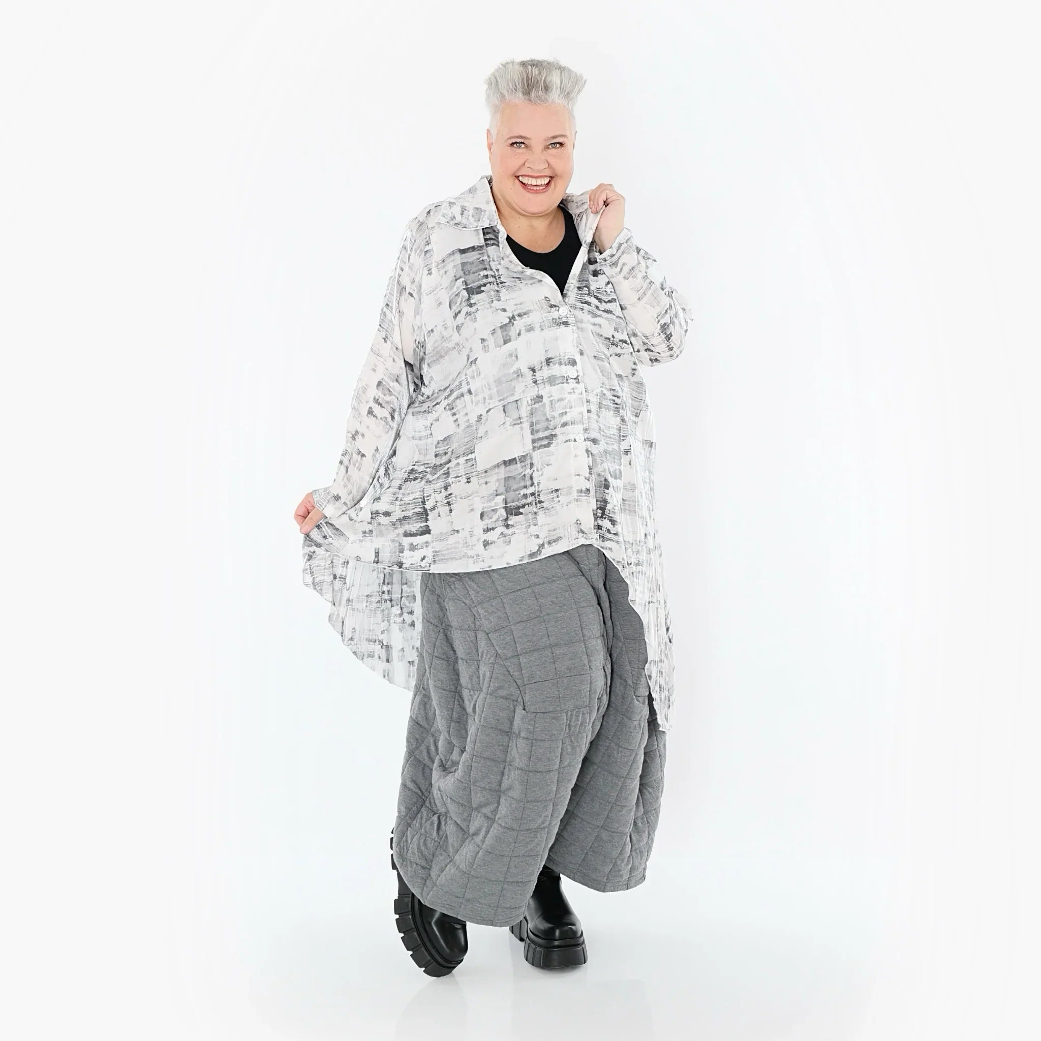 AKH Premium 7149 Chemisier, Blanc-Gris