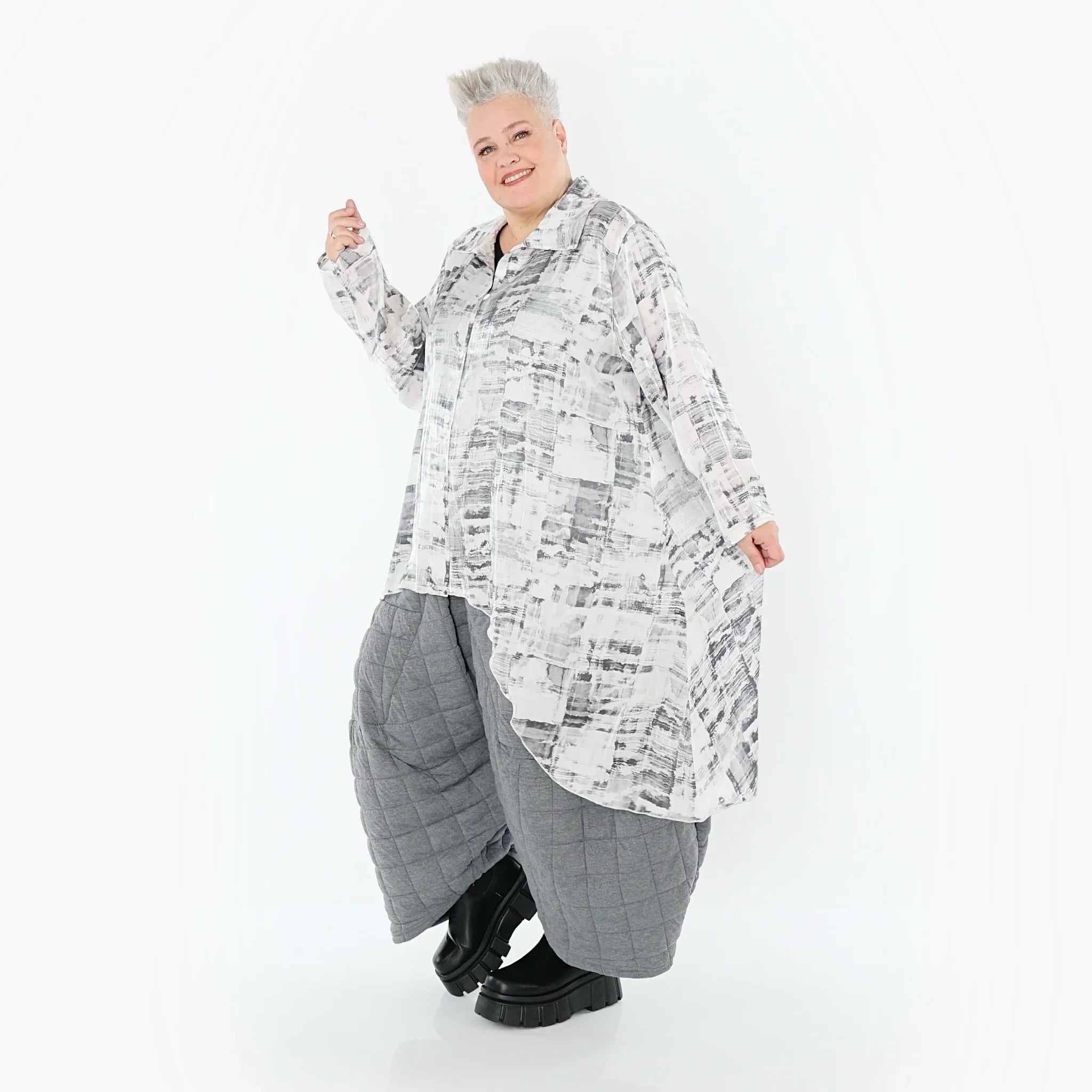 AKH Premium 7149 Chemisier, Blanc-Gris
