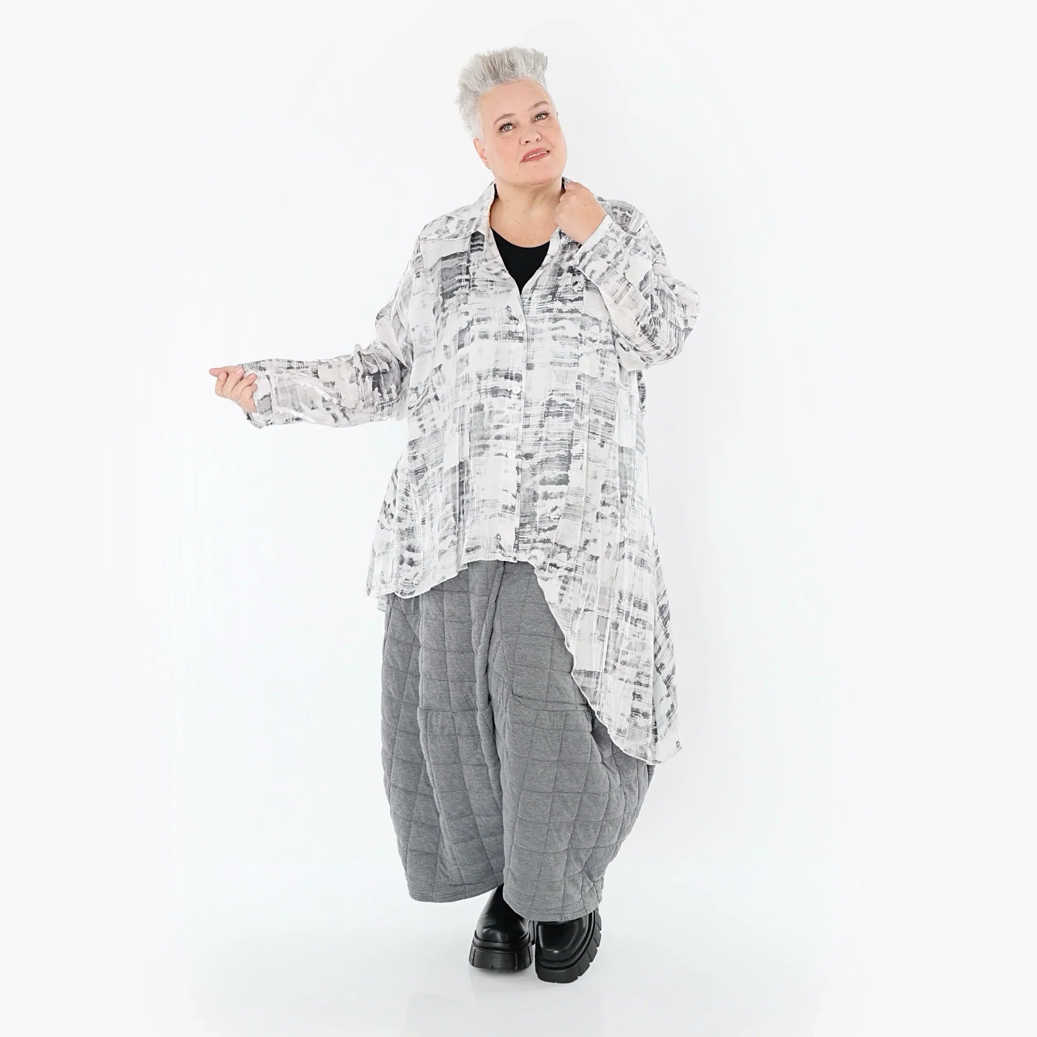 AKH Premium 7149 Blouse, White-Grey