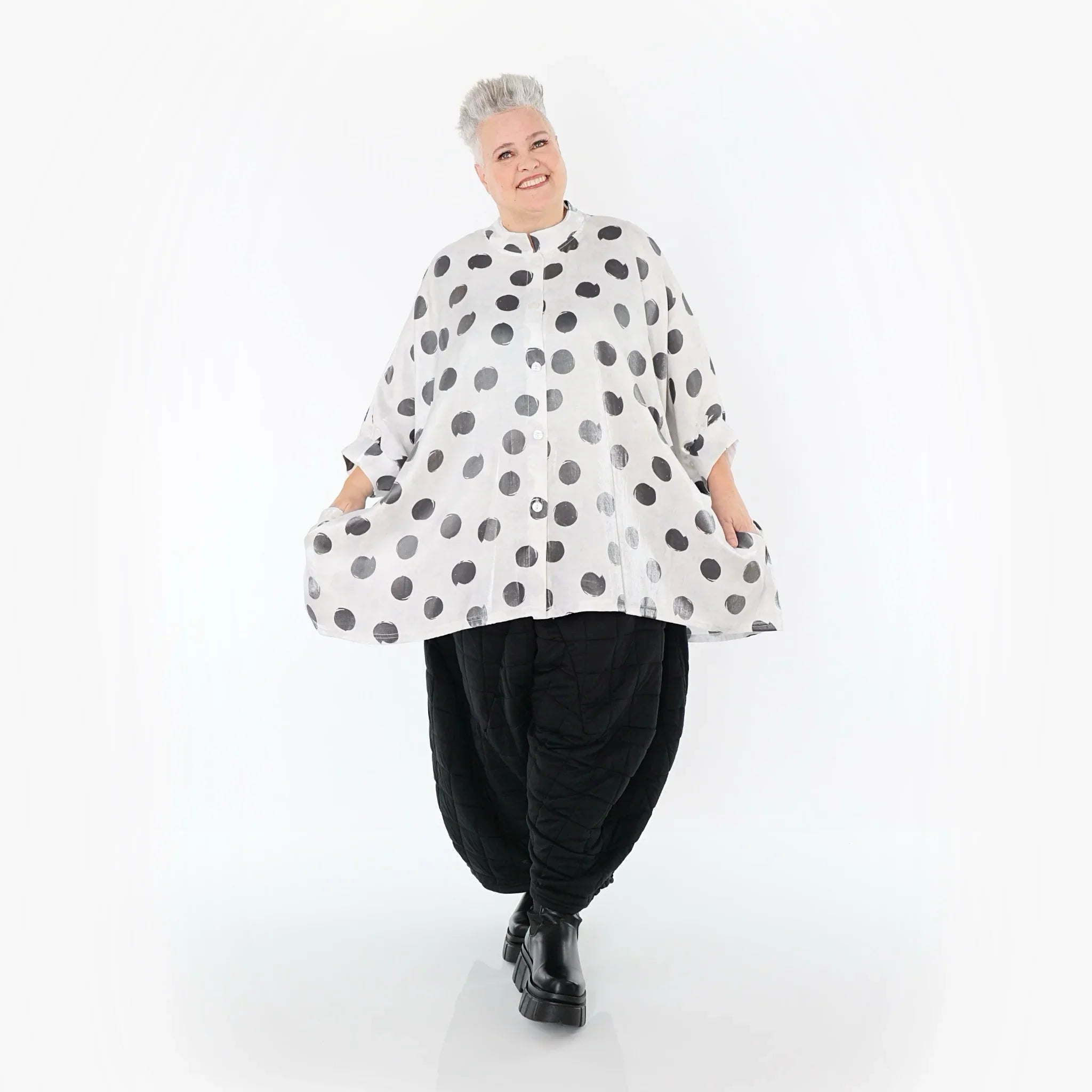 AKH Premium 7116 Chemisier, Blanc-Gris