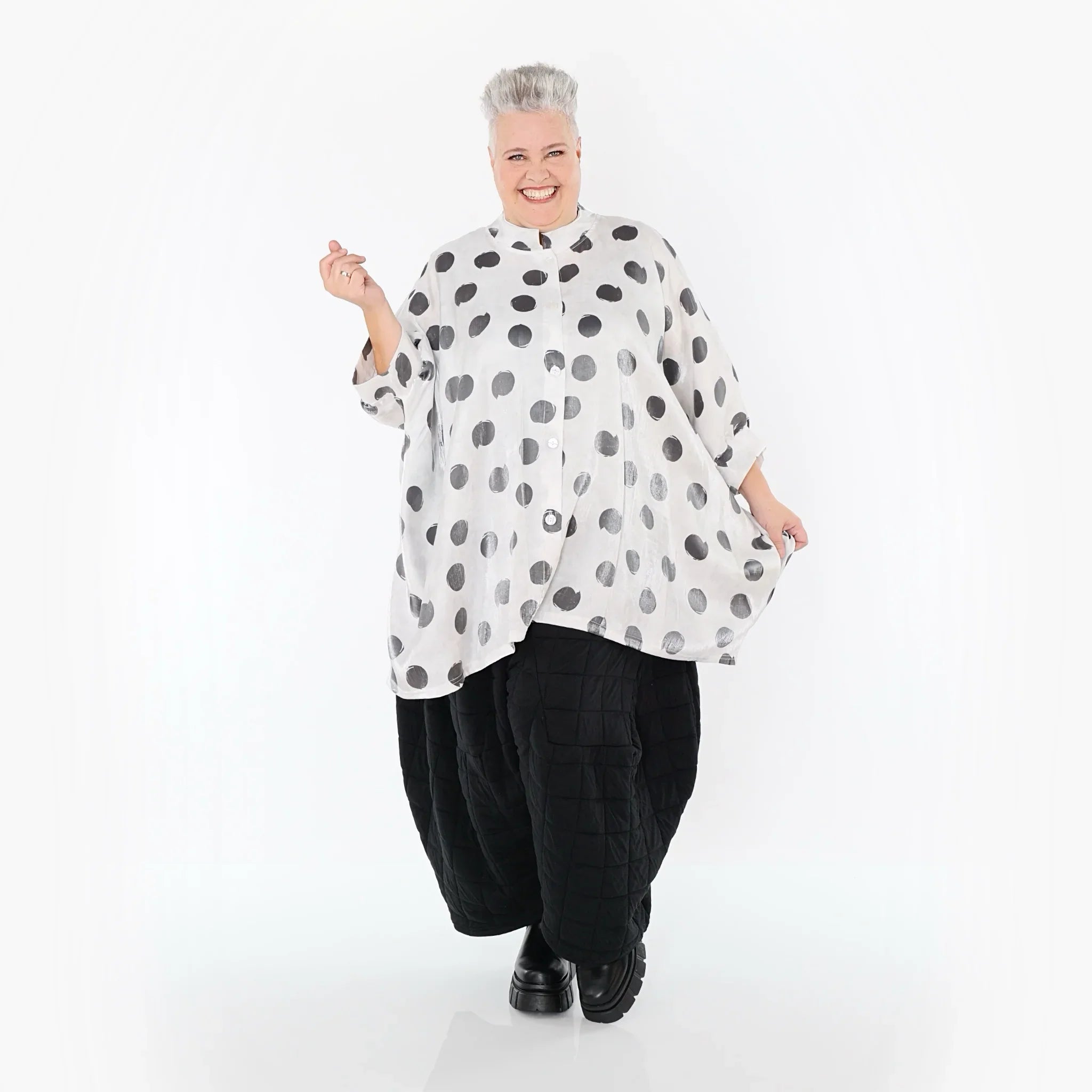 AKH Premium 7116 Chemisier, Blanc-Gris