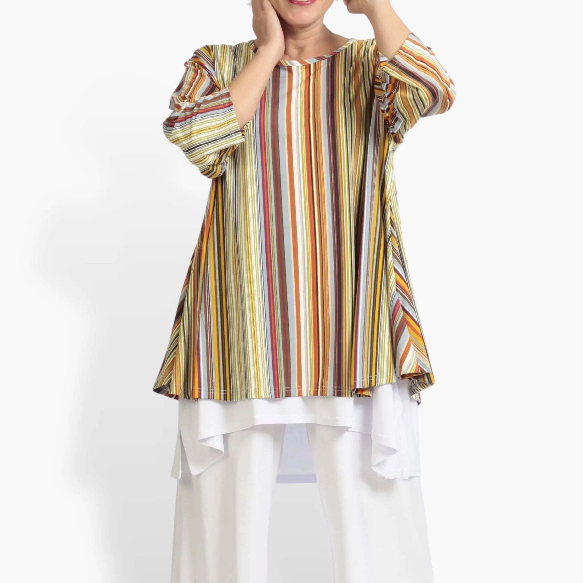 Summer shirt in bell shape made of stretcher Slinky quality, River in Cognac