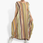 Summer dress in balloon shape made of stretcher Slinky quality, River in Cognac