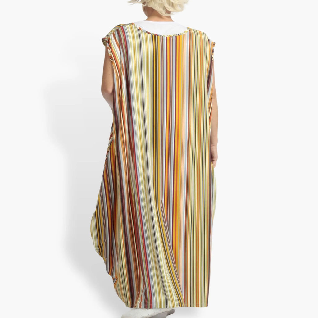Summer dress in balloon shape made of stretcher Slinky quality, River in Cognac