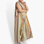 Summer dress in balloon shape made of stretcher Slinky quality, River in Cognac