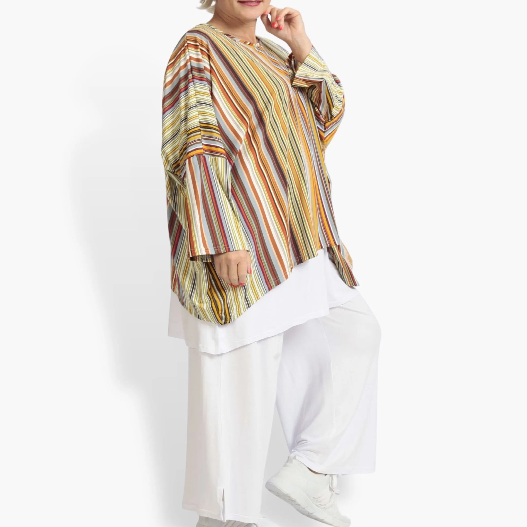Chemise d'été grande taille en forme de A en qualité Slinky extensible, River en Cognac