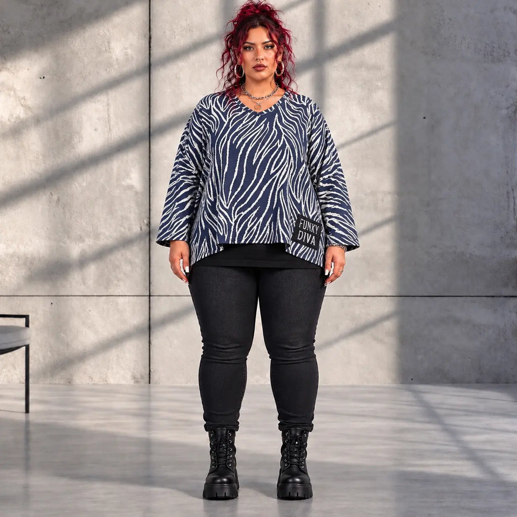 Funky Diva · Shirt · ZebraDiva · T900 · NavyWhite