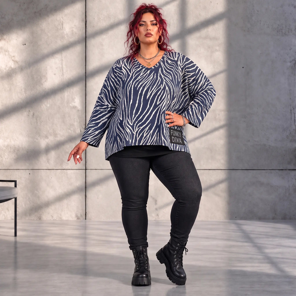 Funky Diva · Shirt · ZebraDiva · T900 · NavyWhite