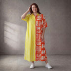 Gestreiftes Sommerkleid in Orange-Gelb mit Hemdkragen