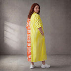 Gestreiftes Sommerkleid in Orange-Gelb mit Hemdkragen