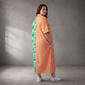 Gestreiftes Baumwoll-Kleid in A-Linie mit Hemdkragen