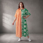 Gestreiftes Baumwoll-Kleid in A-Linie mit Hemdkragen