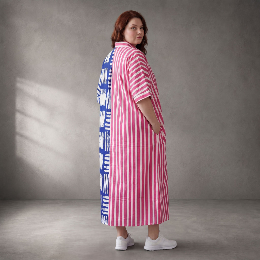 Sommerkleid im Streifendesign mit Hemdkragen in A-Linie