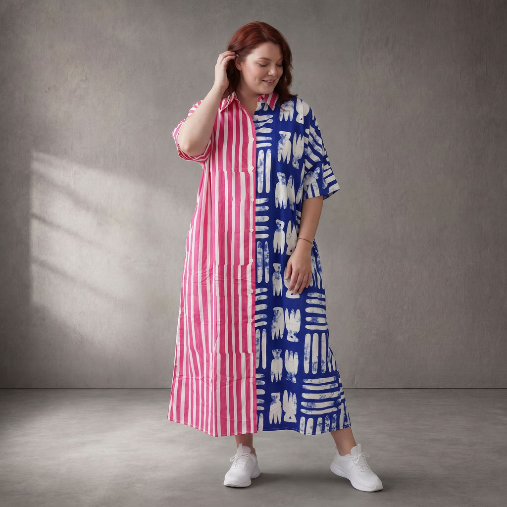 Sommerkleid im Streifendesign mit Hemdkragen in A-Linie