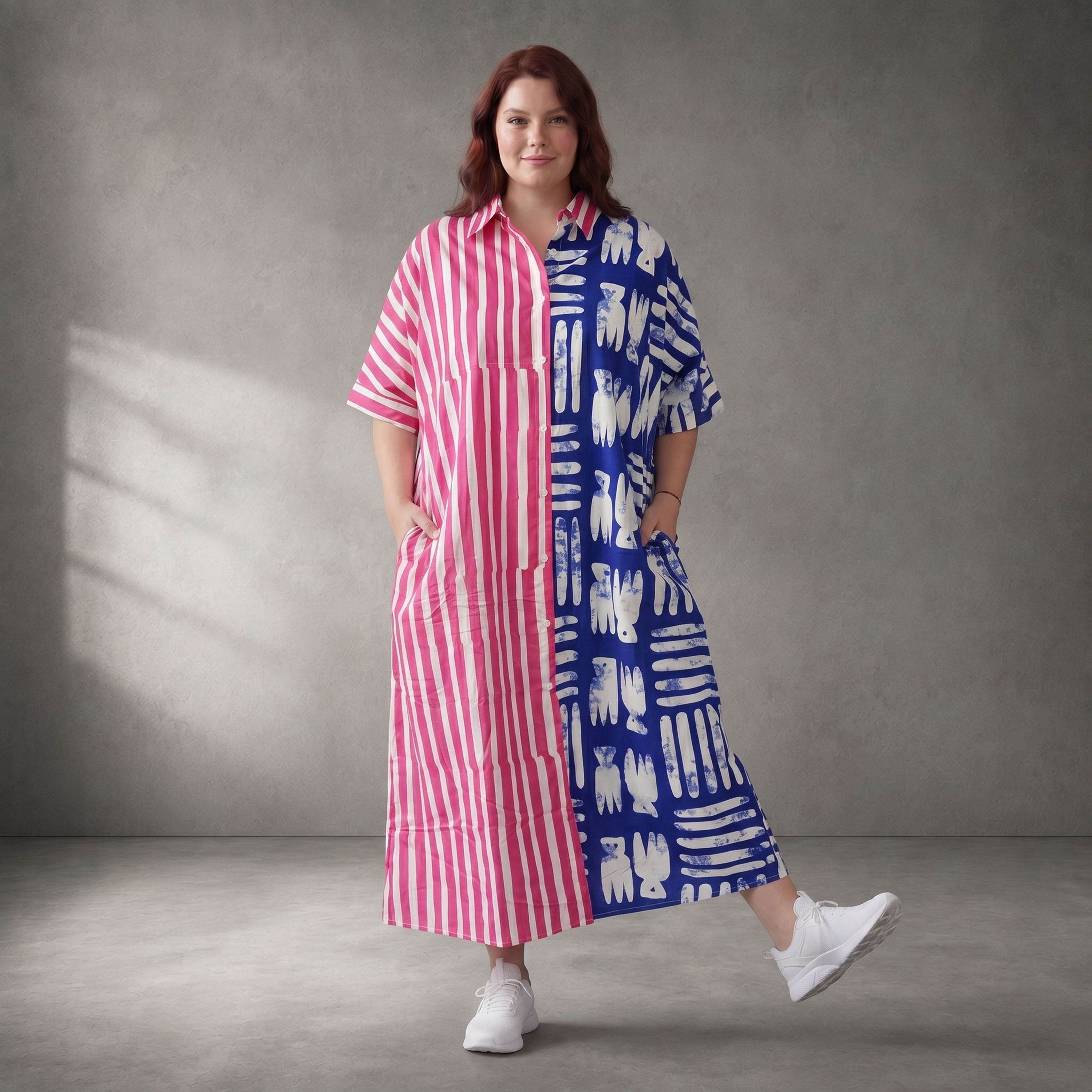 Sommerkleid im Streifendesign mit Hemdkragen in A-Linie