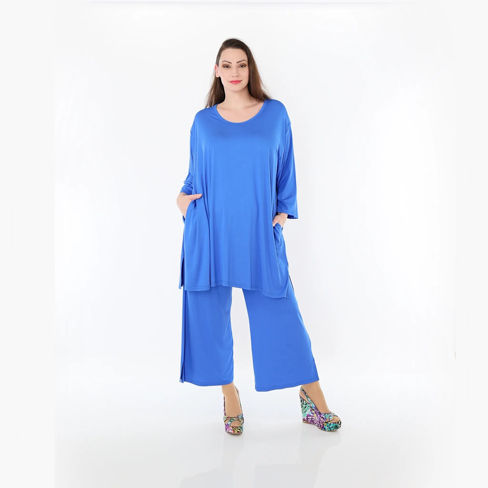 Chemise grande taille AKH Fashion 7054, bleu roi