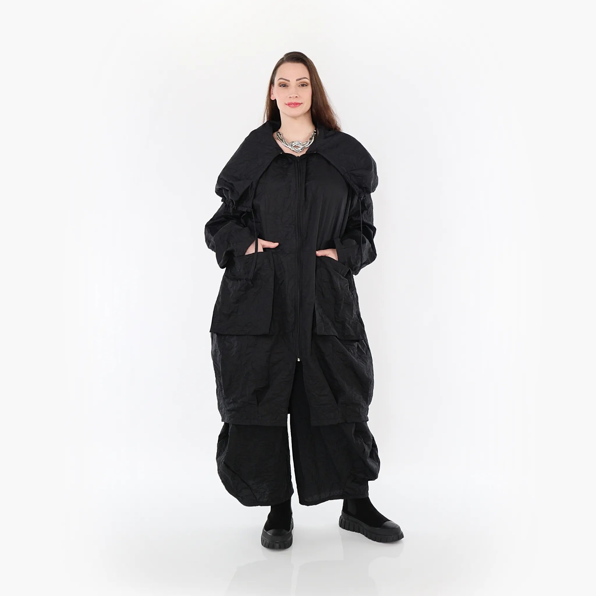 AKH Fashion Mantel 1417 Crushed, Schwarz